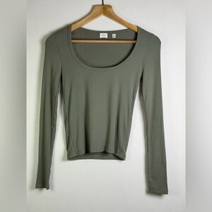 Wilfred Women’s Ribbed Long Sleeve Top Olive Green Stretchy Minimalist Sz XS
